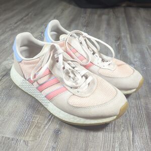 Adidas Marathon Tech Womens Size 7.5 Running Shoes Beige Pink Athletic Sneakers